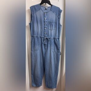 Jordache Light Blue Denim Utility Jumpsuit, Size Large